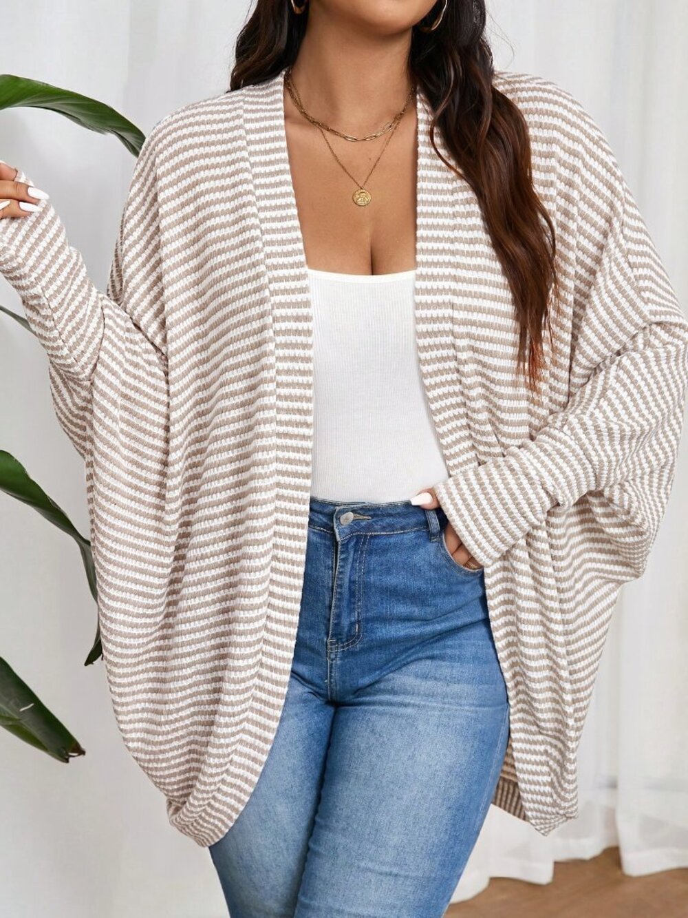 Apricot Casual Women's Loose Ribbed Batwing Shawl Collar Cardigan - Picture 4 of 8